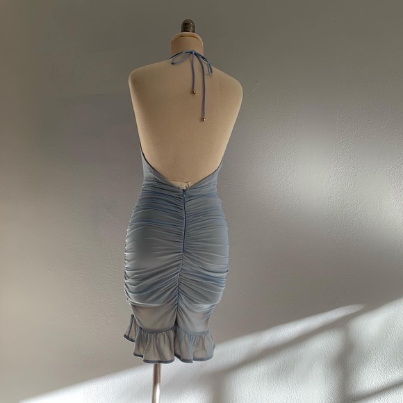 Baby Blue Runched Bodycon Dress - Picture 2 of 2